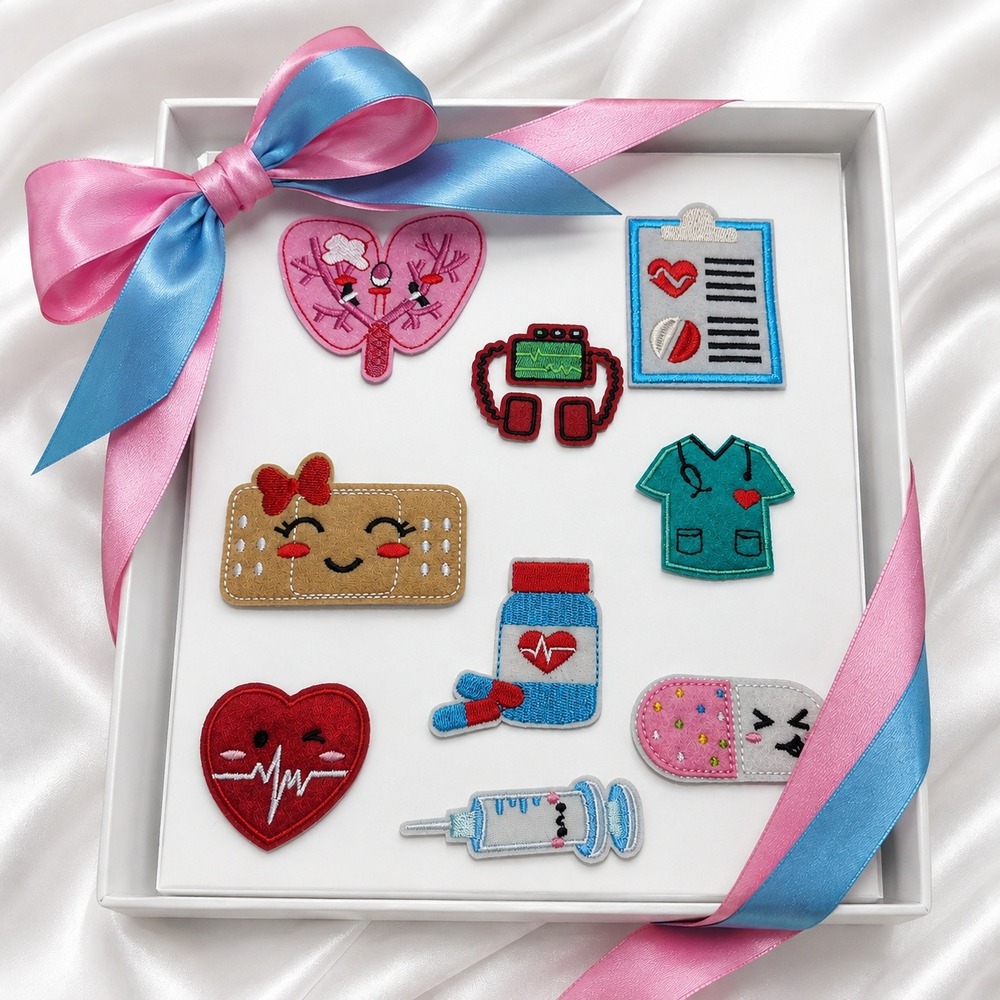 9pc Nurse Medical Embroidered Iron On Patch Set Kawaii Pediatric Scrubs Decor